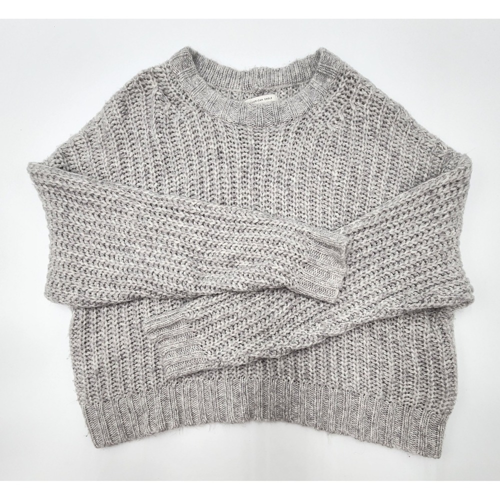 AMERICAN EAGLE OVERSIZED CROPPED GRAY LONG SLEEVED SWEATER